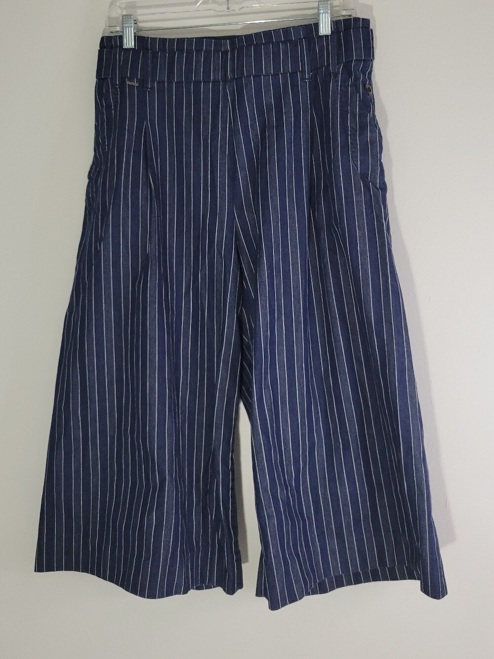 RAW WOMEN SIZE 32 Striped Navy Wide-Leg Cropped Pants for Women